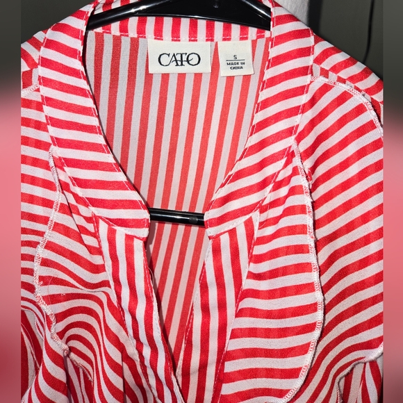 Cato Blouse sz Small Red/White stripes - Picture 2 of 5